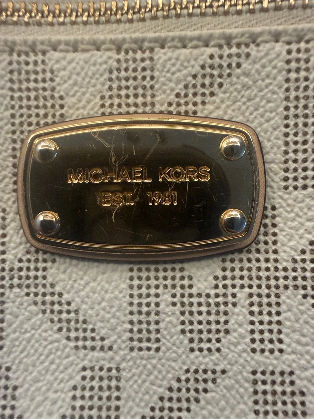 Michael Kors Cream & Tan MK Signature Wristlet Clutch
